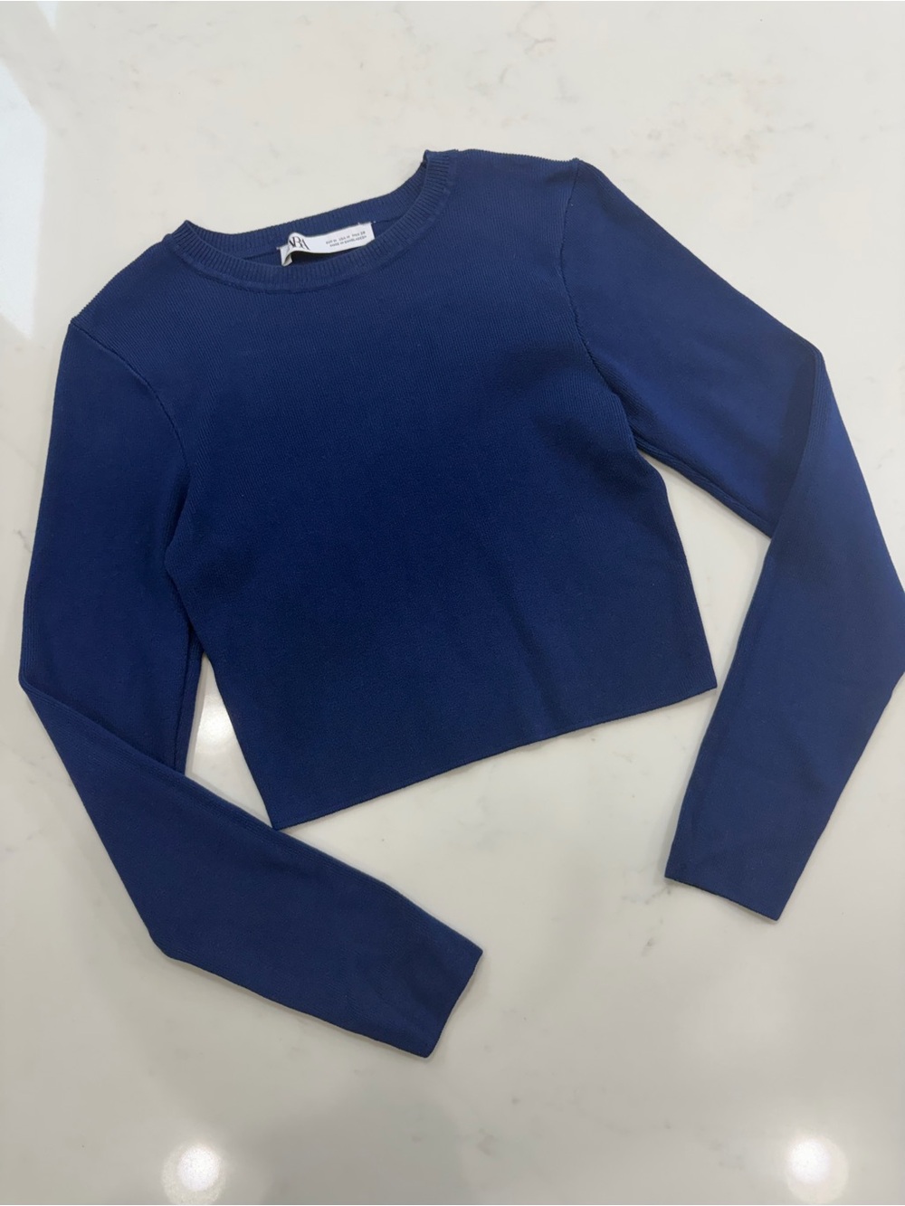 Zara Cobalt Blue Cropped Knit Sweater Long Sleeve Top M